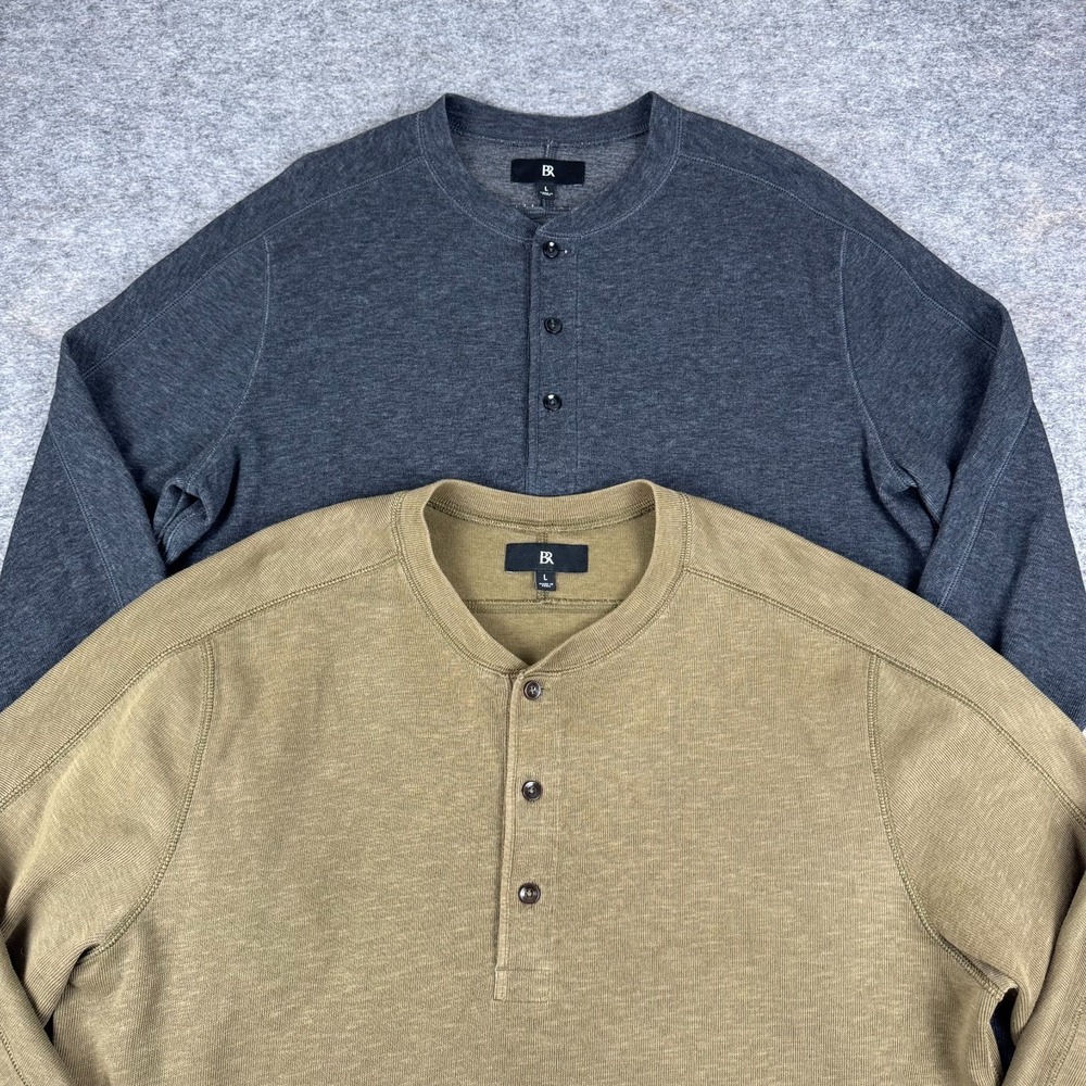 Banana Republic Slub Double Knit Henley Shirt Gray‎ Green Lot Of 2 Mens Large L